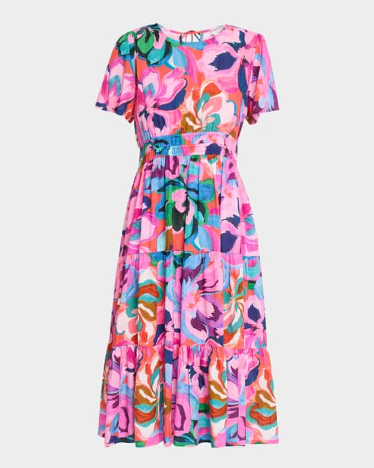 Johnny Was Tiered Floral-Print Cotton Midi Dress | Neiman Marcus