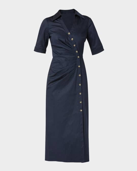 Shoshanna Margo Pleated Button-Front Midi Shirtdress | Neiman Marcus