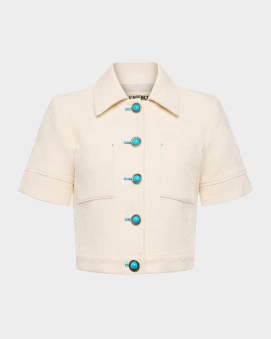 L'Agence Chita Floral Embossed Short-Sleeve Jacket | Neiman Marcus