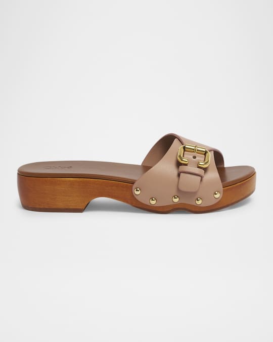 Chloe Jeannette Leather Buckle Clog Sandals | Neiman Marcus