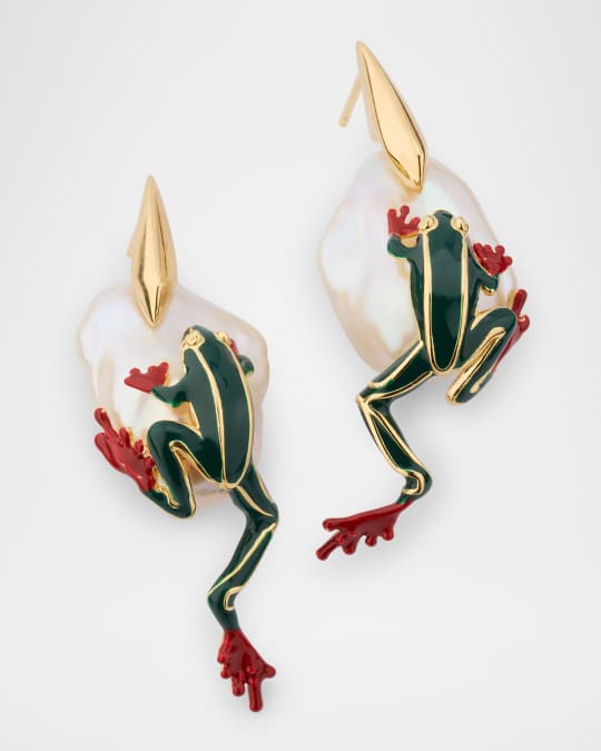 Bottega Veneta Rana Frog Earrings with Freshwater Pearls Neiman