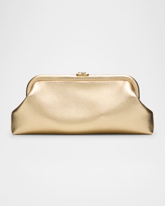 Jimmy Choo Skylar Frame Metallic Leather Clutch Bag | Neiman