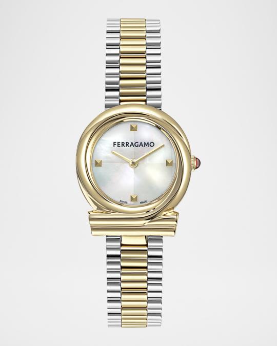 FERRAGAMO Gancini Twisted 28MM Two Tone Mother of Pearl Watch