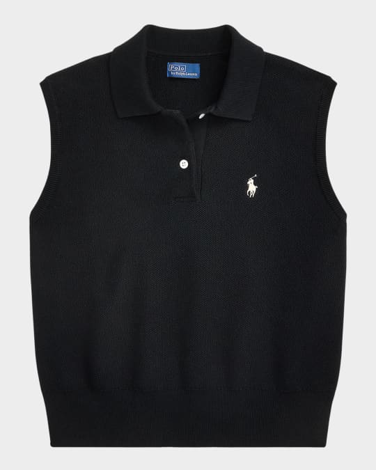 Cotton Cropped Sleeveless Polo Sweater