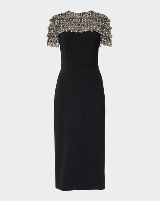 Carolina Herrera Embellished Short-Sleeve Crewneck Pencil Dress | Neiman  Marcus