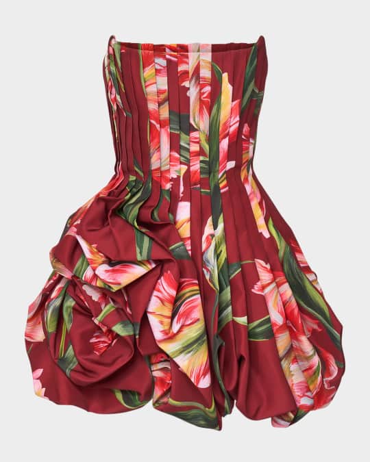 Carolina Herrera Floral Pleated Draped Mini Dress | Neiman Marcus