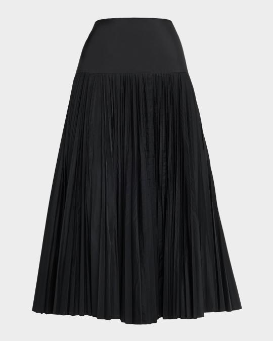 Maison Common Pleated Poly Taffeta Midi Skirt | Neiman Marcus