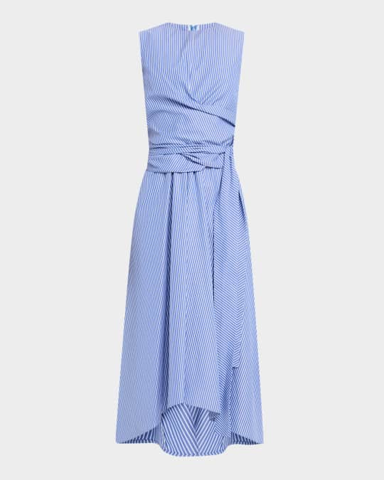 Penny Striped Draped Wrap Midi Dress