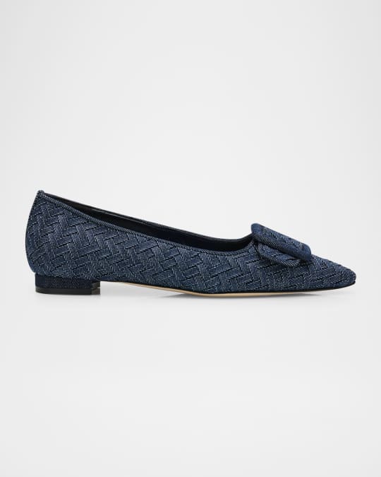 MANOLO BLAMINK マノロブラミク Maysale フラット 37 Manolo Blahnik Maysale Chambray Flat Ballerina Pumps | Neiman Marcus