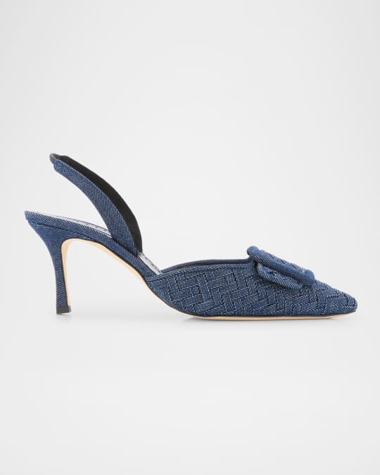 Manolo Blahnik Maysli Chambray Buckle Slingback Pumps | Neiman Marcus