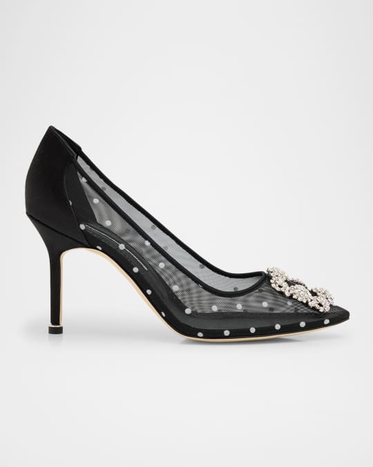 Manolo Blahnik Hangisi Polka-Dot Mesh Pumps | Neiman Marcus