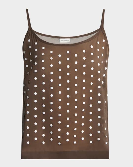 Dries Van Noten Calipso Polka-Dot Printed Sheer Cami Top | Neiman