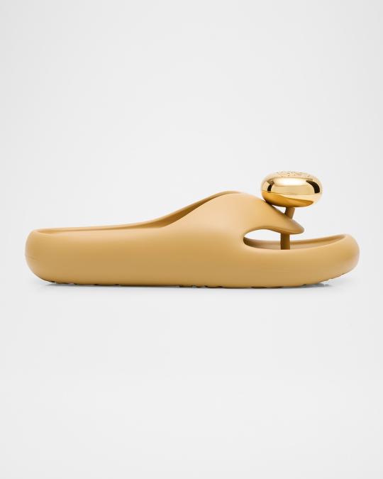 Loewe Pebble Patent Toe-Post Slide Sandals | Neiman Marcus display picture 1