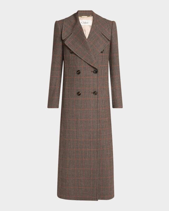 Chloe Plaid Double-Breasted Long Coat | Neiman Marcus