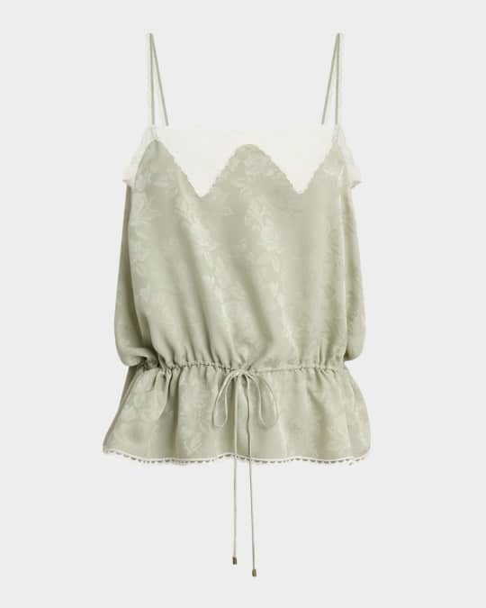 Chloe Lace-Trim Floral Silk Jacquard Camisole Top | Neiman Marcus