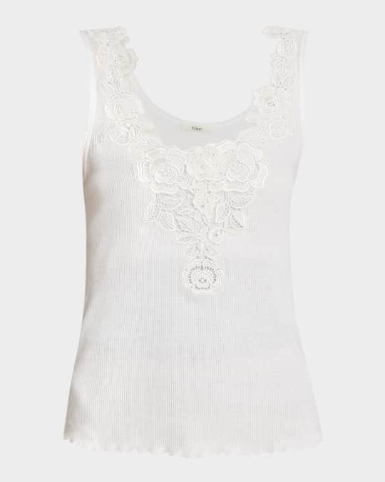 Chloe Ribbed Lace-Front Tank | Neiman Marcus