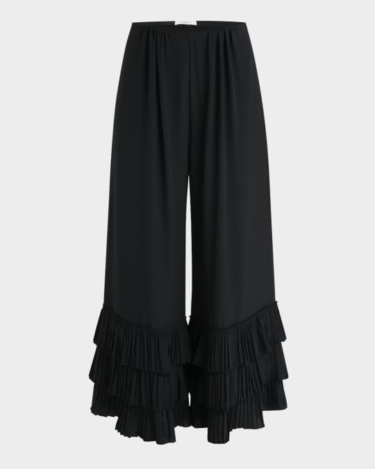 Chloe Tiered Ruffle Hem Wide-Leg Pants | Neiman Marcus