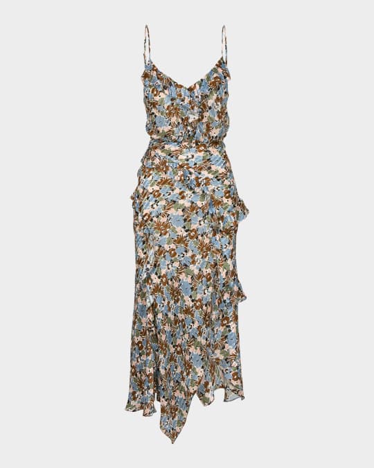 Veronica Beard Avenel Floral Ruffled Midi Dress | Neiman Marcus