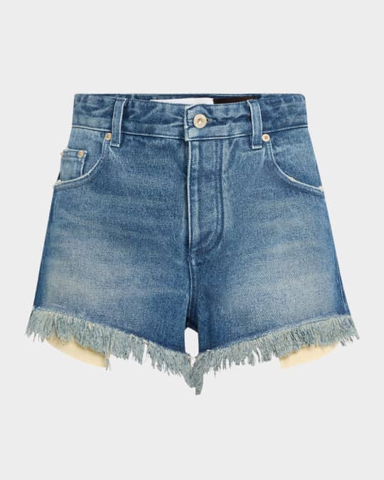 Anagram Detail Frayed Denim Shorts