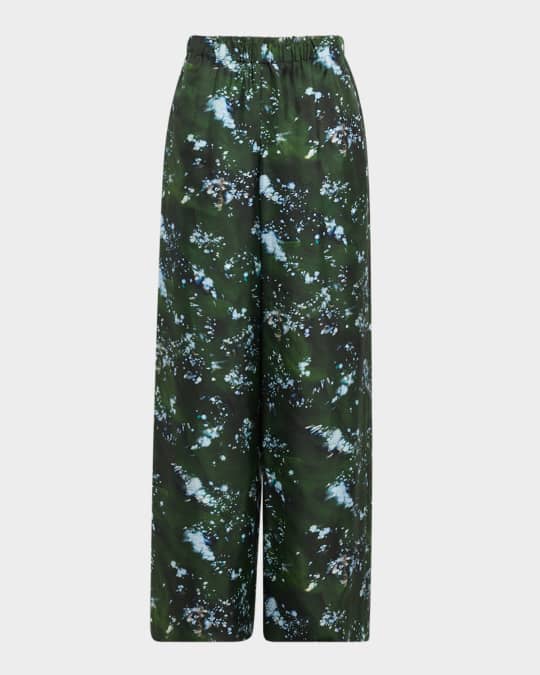Lafayette 148 New York Riverside Abstract-Print Silk Pants | Neiman Marcus