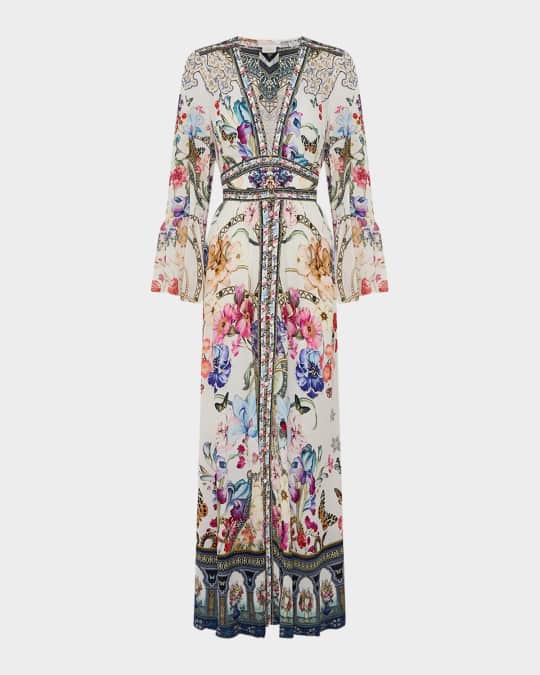 Monserrate Magic Shaped Waistband Ruffle-Sleeve Maxi Dress
