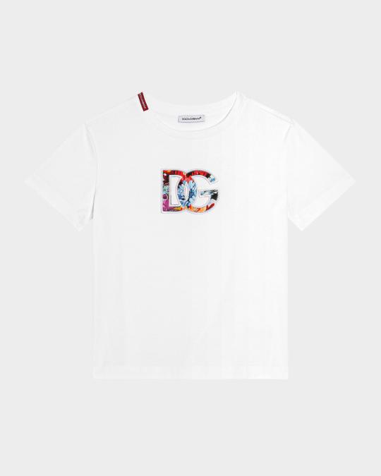 Dolce&Gabbana Girl's DG Floral Logo Cotton Jersey T-Shirt, Size 4-6 ...