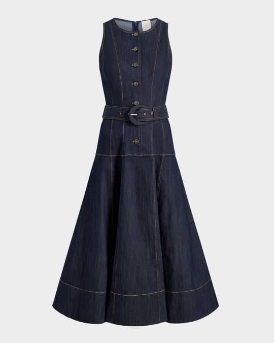 Cinq a Sept Margaret Sleeveless Denim Midi Dress | Neiman Marcus