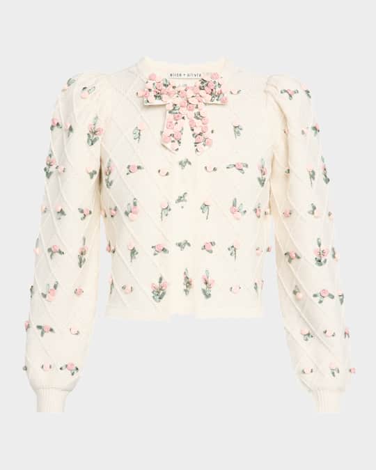 Kitty Floral Puff-Sleeve Cardigan