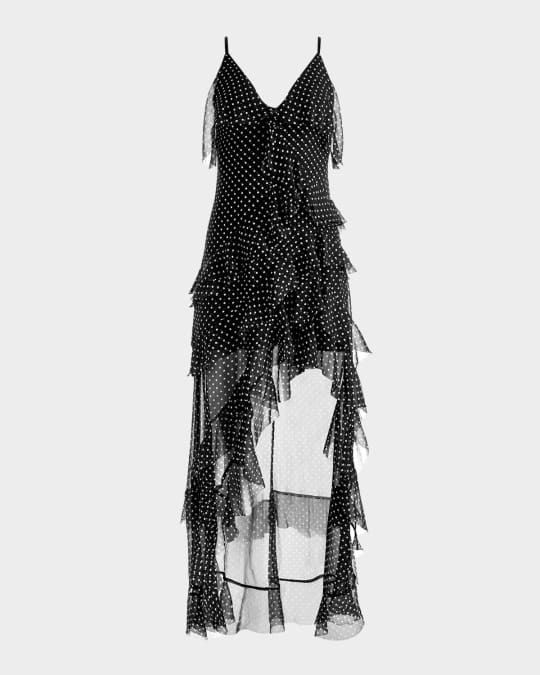 ALICE + OLIVIA Laverne Lace-Up Asymmetrical Ruffle Dress | Neiman Marcus