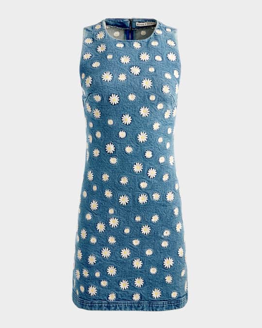 ALICE + OLIVIA Wynell Embroidered Denim Mini Dress | Neiman Marcus