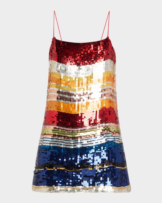 ALICE + OLIVIA Bridget Spaghetti-Strap Sequined Mini Dress | Neiman Marcus