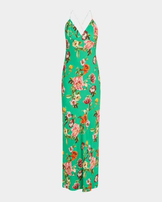 ALICE + OLIVIA Hampton Floral Loma V-Neck Maxi Slip Dress | Neiman Marcus