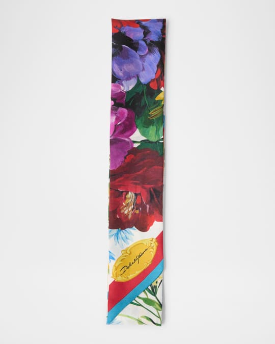 Floral Silk Twill Skinny Scarf