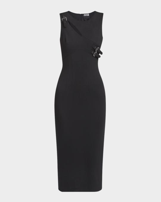 Versace Jeans Couture Baroque Buckle Sleeveless Midi Dress | Neiman Marcus