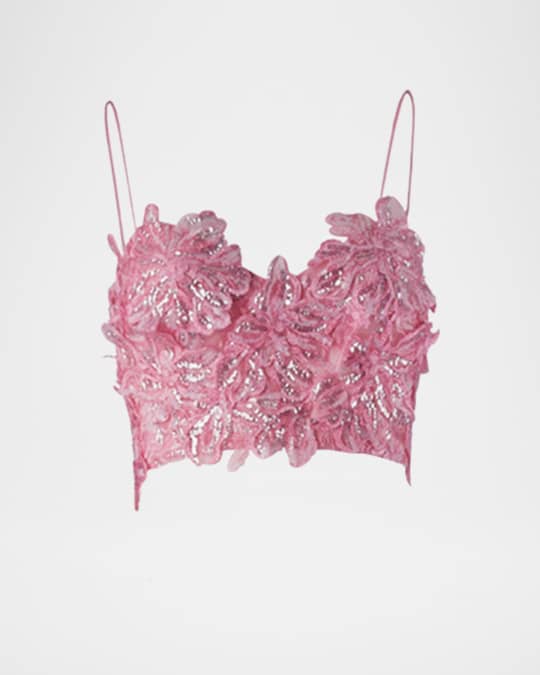 Silvia Tcherassi Alida Floral Sequined Crop Top | Neiman Marcus