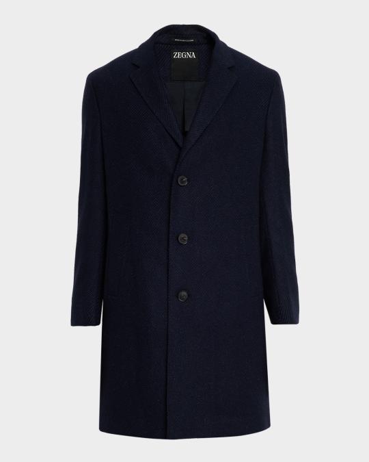 ZEGNA Men's Cashmere and Silk Stripe Twill Top Coat | Neiman Marcus