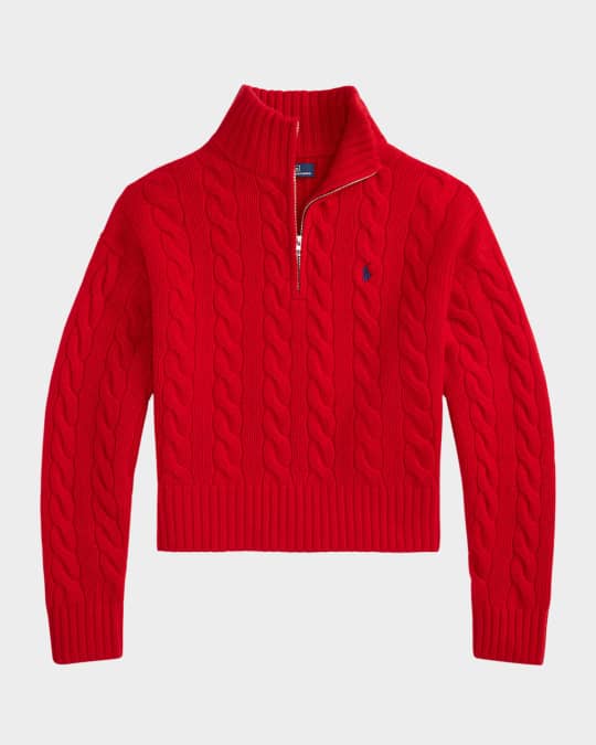 Polo Ralph Lauren Cable Wool-Cashmere Half-Zip Sweater | Neiman Marcus