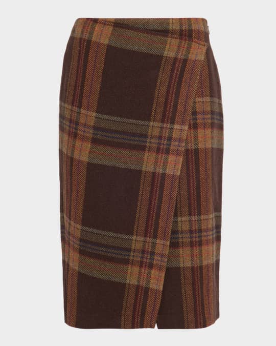 Polo Ralph Lauren Plaid Tweed Faux Wrap Midi Skirt | Neiman Marcus