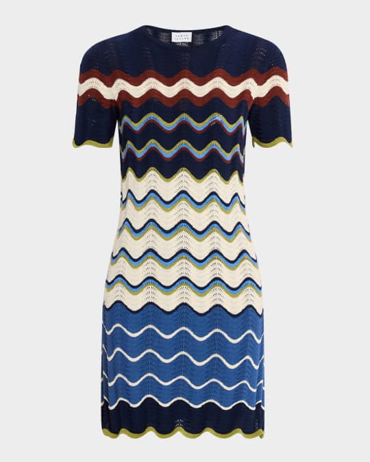 Tanya Taylor Leighton Short-Sleeve Wavy Knit Midi Dress | Neiman Marcus