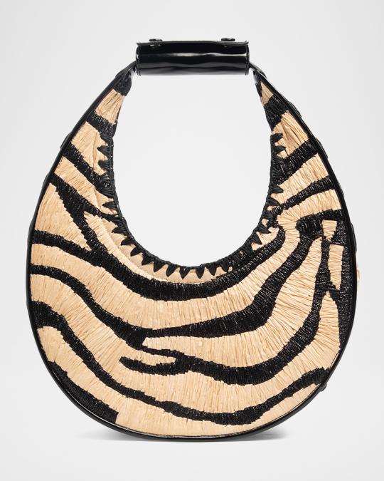 STAUD Moon Zebra Raffia Shoulder Bag | Neiman Marcus