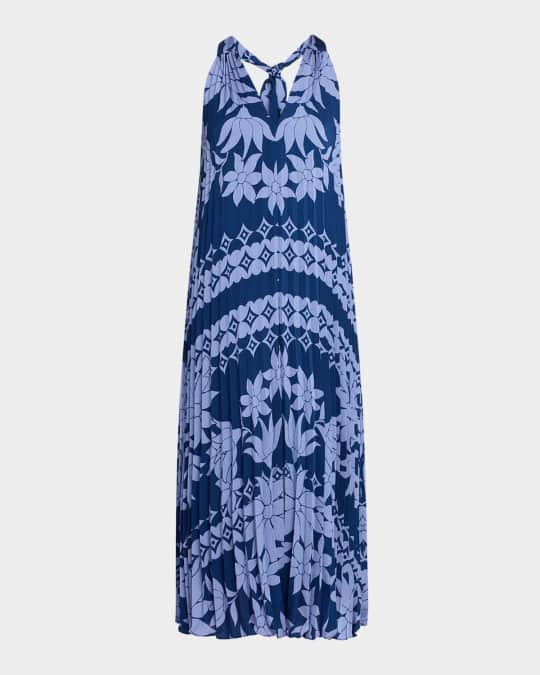 Ungaro Hallie Pleated Floral-Print Halter Midi Dress | Neiman Marcus