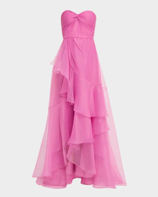 strapless open back dress Elegant Flowing Organza Ruffled Wedding Dress with Pockets main image 1