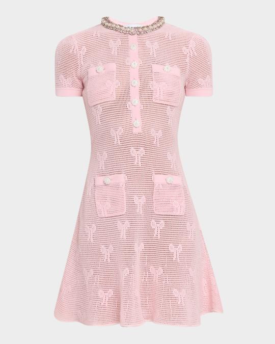 Self-Portrait Bow Crochet Mini Dress