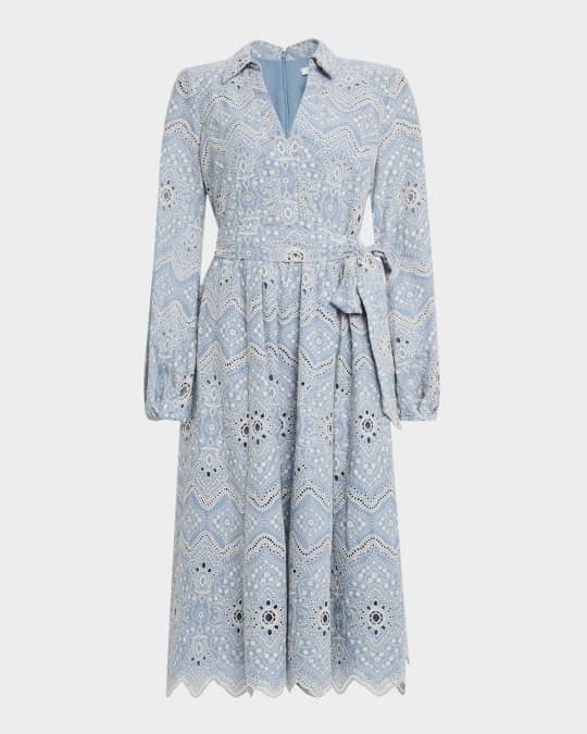 Badgley Mischka Collection Floral Eyelet-Embroidered Midi Dress | Neiman  Marcus
