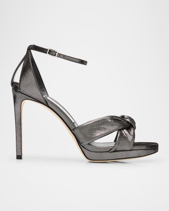 Jimmy Choo 100mm Rosie Shimmer Suede Sandals | Neiman Marcus