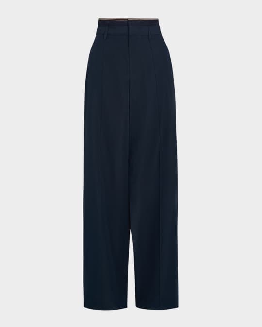 Vince High-Rise Rib-Trim Trousers | Neiman Marcus