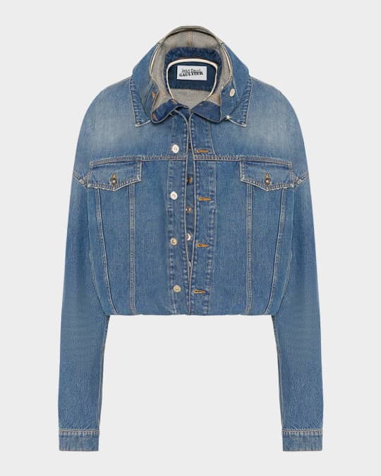 Jean Paul Gaultier Double Layer Denim Jacket With Hood | Neiman Marcus