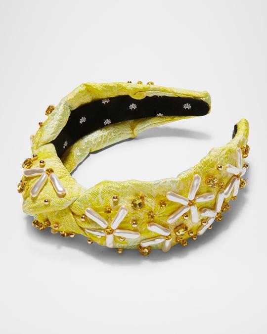 Lele Sadoughi Knotted Faux-Pearl Floral Brocade Headband  display picture 1