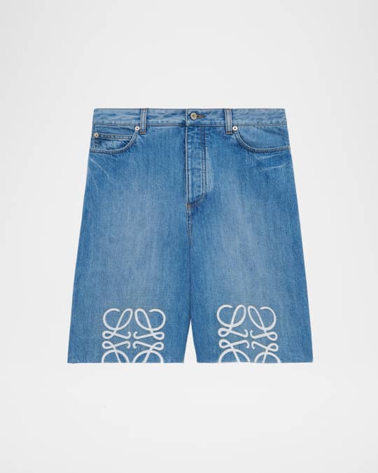 Loewe Men's Maxi-Anagram Washed Denim Shorts | Neiman Marcus