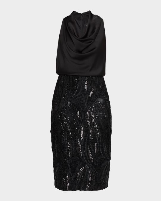 Robe Cocktail Aidan Mattox Une épaule Paillettes Noire/argent – Taille 2, Occasion Très Bon état